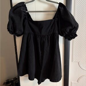 NWT Black Puff Sleeve Denim Romper - Size Lg